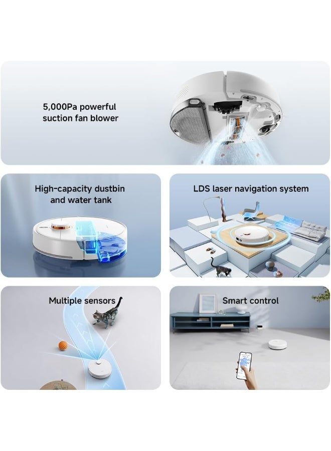 Mii Robot Vacuum S40C, 2-in-1 Vacuum and Mop, 5000Pa Suction, Smart LDS Navigation, Auto Recharge, High-capacity Dustbin & Water Tank, App Remote Control, Works on Low Pile Carpets & Hard Floors - Image 3